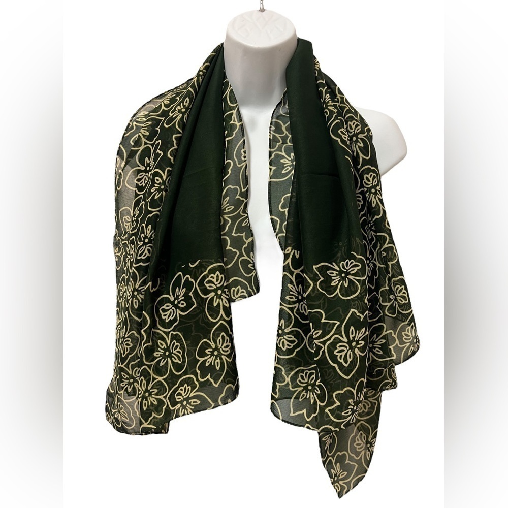 Dark Green and Yellow Floral Pattern Scarf